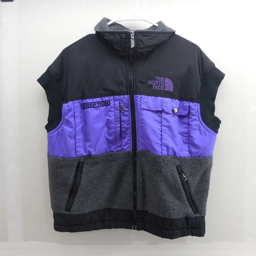 Vintage The North Face Steep Tech Fleece Vest Purple Black Grey Mens Medium USA